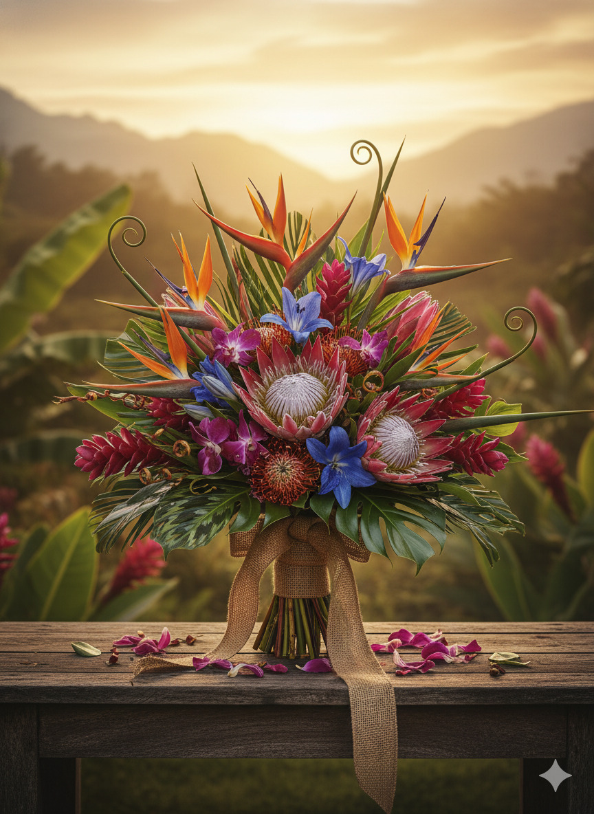 Seasonal exotic flower bouquet